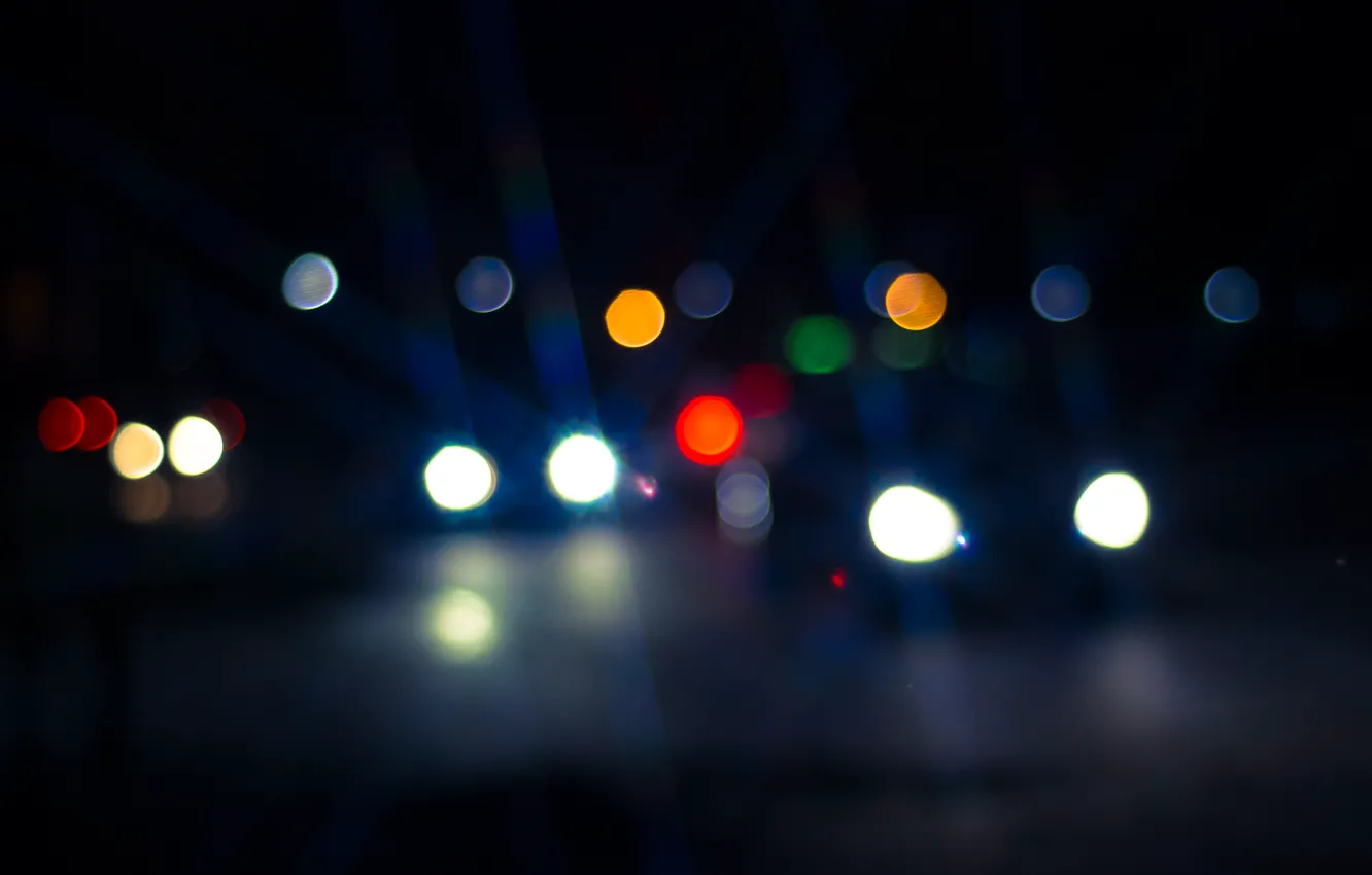 Фото обои машины, ночь, огни, улица, blur, bokeh