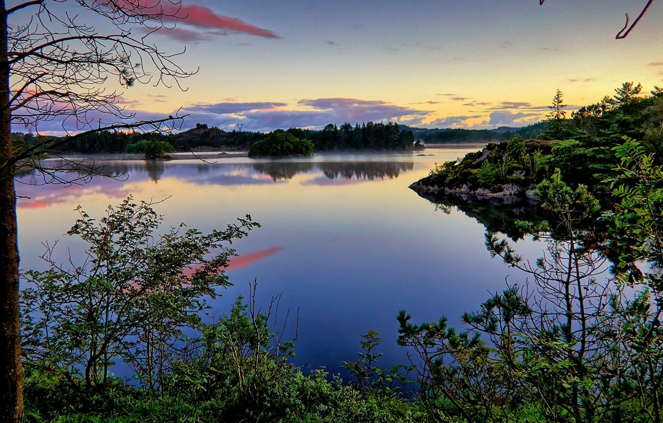 Фото обои небо, облака, озеро, отражение, Норвегия, Norway, Hordaland, Loddefjord