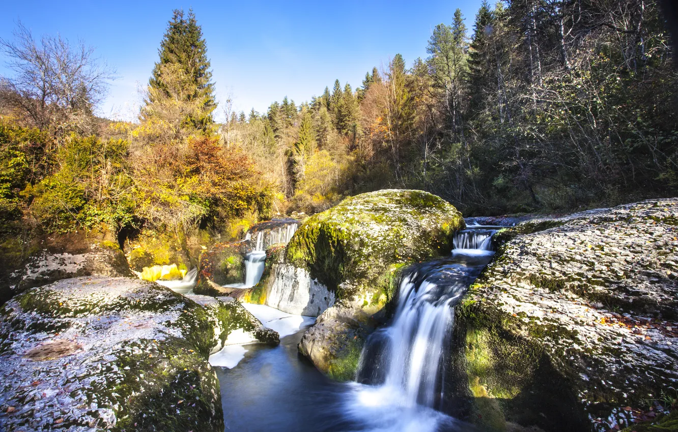 Фото обои france, mountain, rocks, waterfall, small, ain