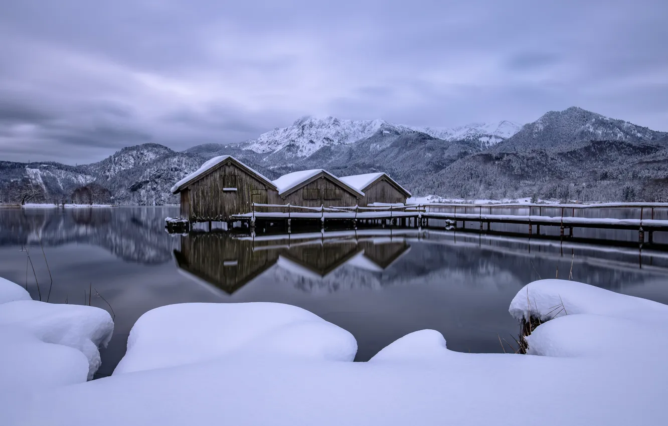 Фото обои зима, горы, озеро