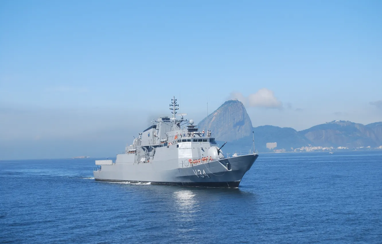 Фото обои Brazil, Rio de Janeiro, 4.5-inch cannon, Corvette Barroso (V-34), Barroso Class, Sugar Loaf, the Navy …