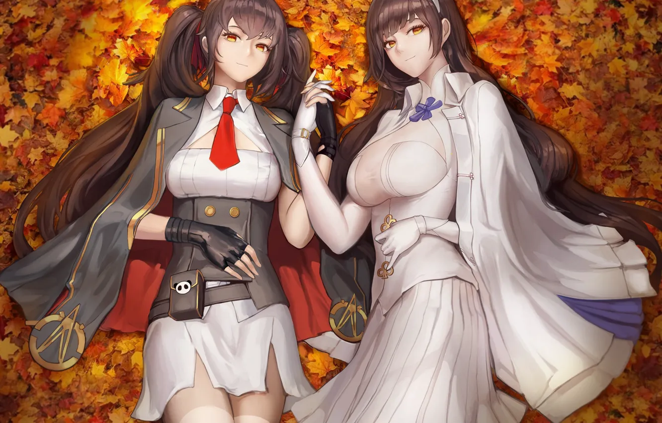 Фото обои осень, листья, арт, Girls Frontline, Девушки фронта