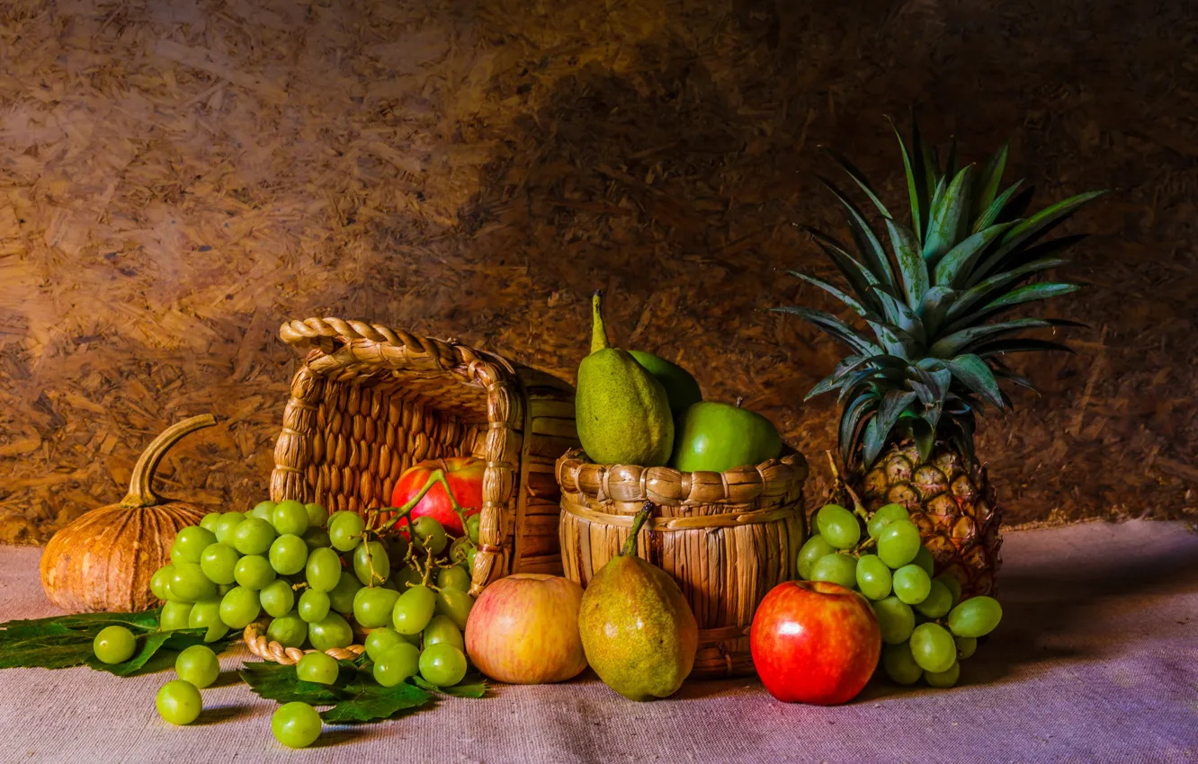 Фото обои яблоки, виноград, фрукты, натюрморт, груши, flowers, autumn, fruit