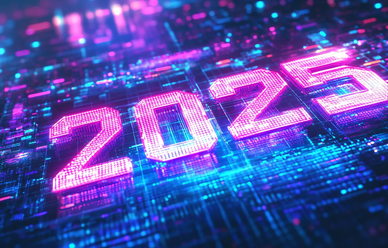 Фото обои цифры, Новый год, дата, 2025, ИИ-арт, нейросеть, Новый 2025 год