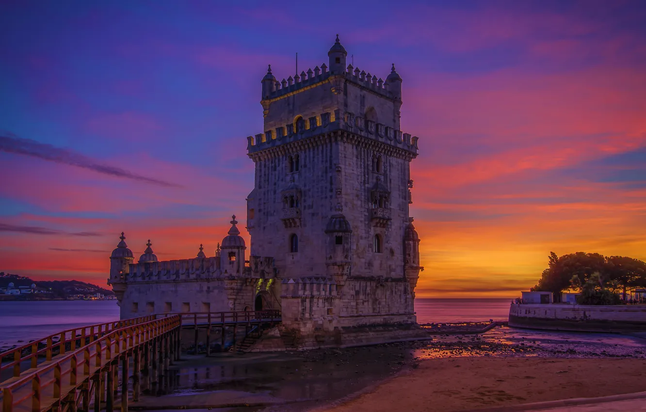 Фото обои закат, океан, Португалия, Лиссабон
