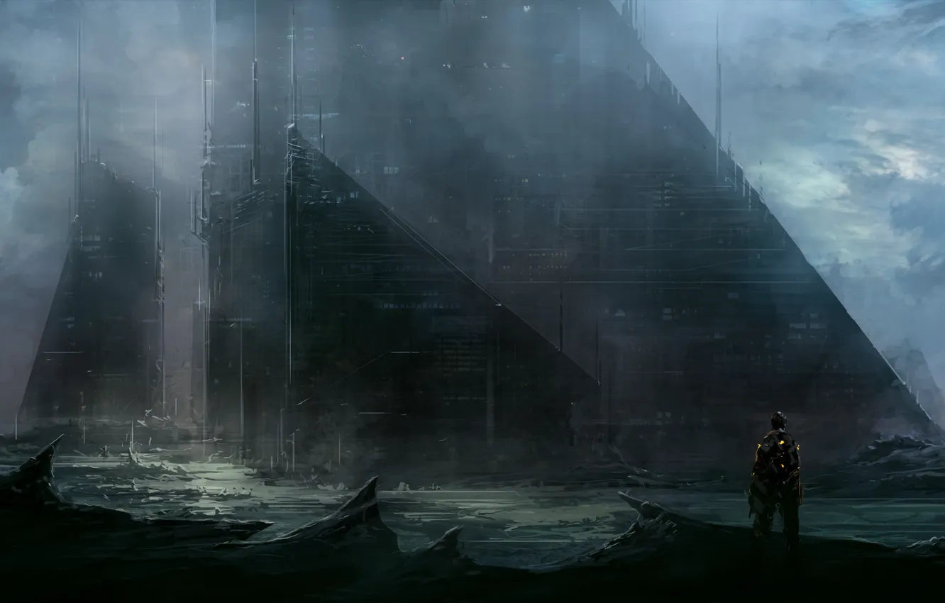 Фото обои здание, человек, ChrisCold, sci fi city wall