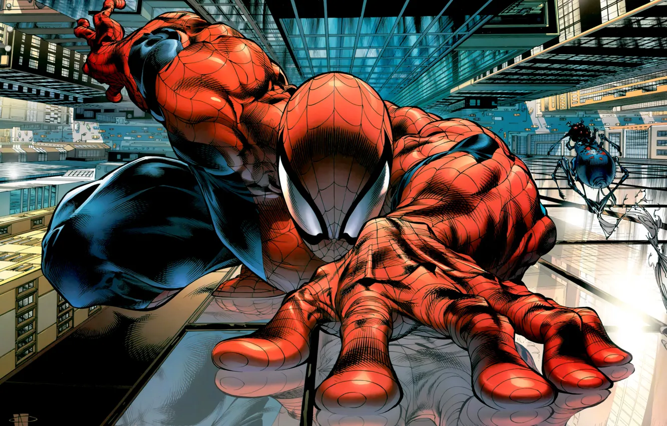 Фото обои небоскребы, marvel, комикс, comics, Spider-Man, Человек-Паук