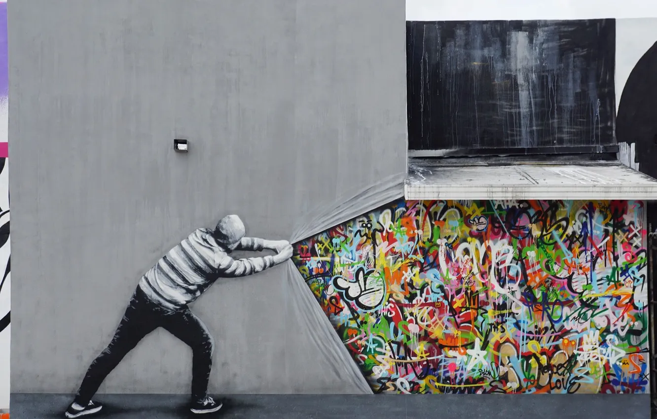 Фото обои city, город, street art, стрит-арт, уличное искусство, граффити на стене, graffiti on the wall