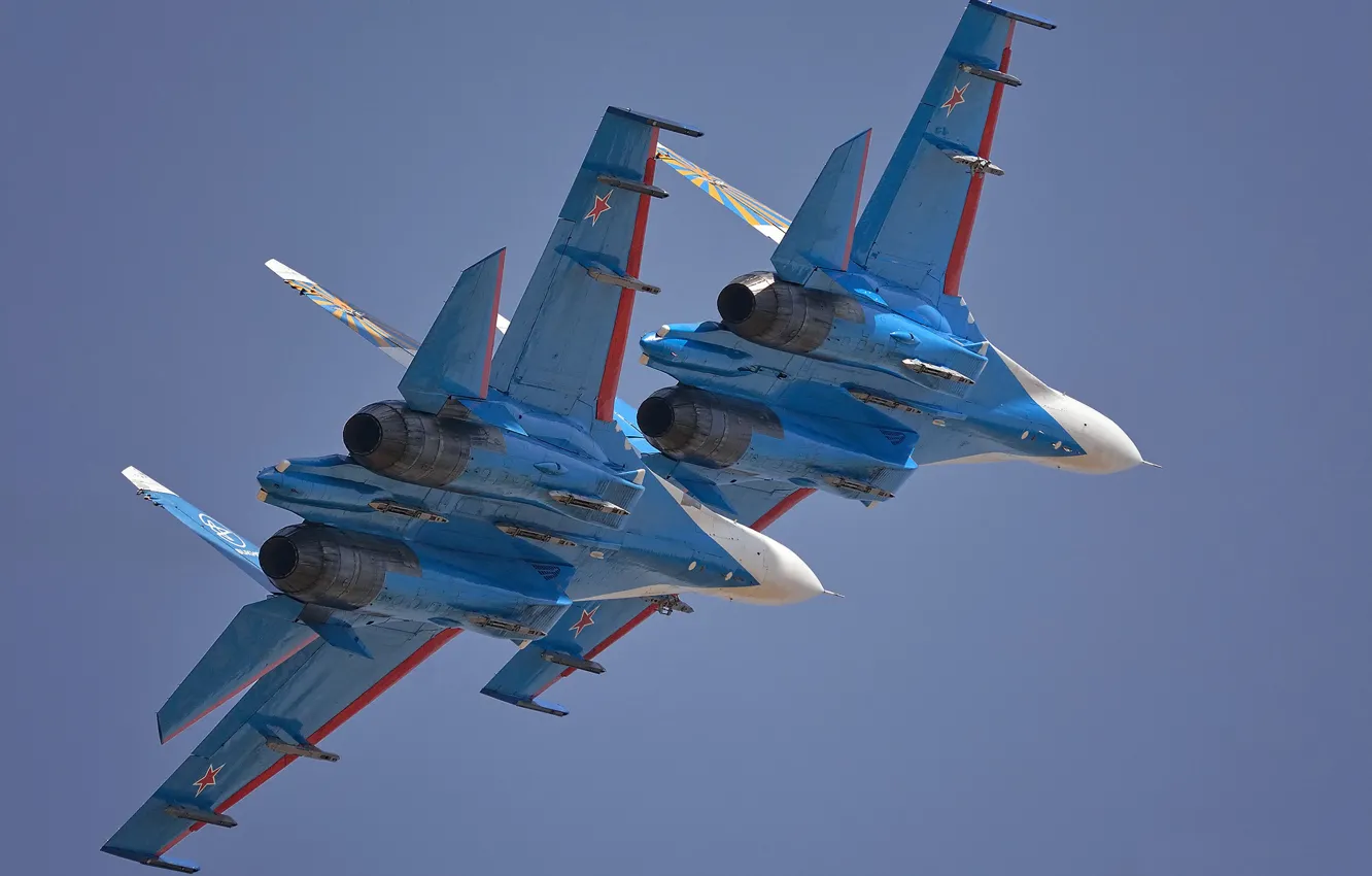 Фото обои истребители, пара, Flanker, Су-27