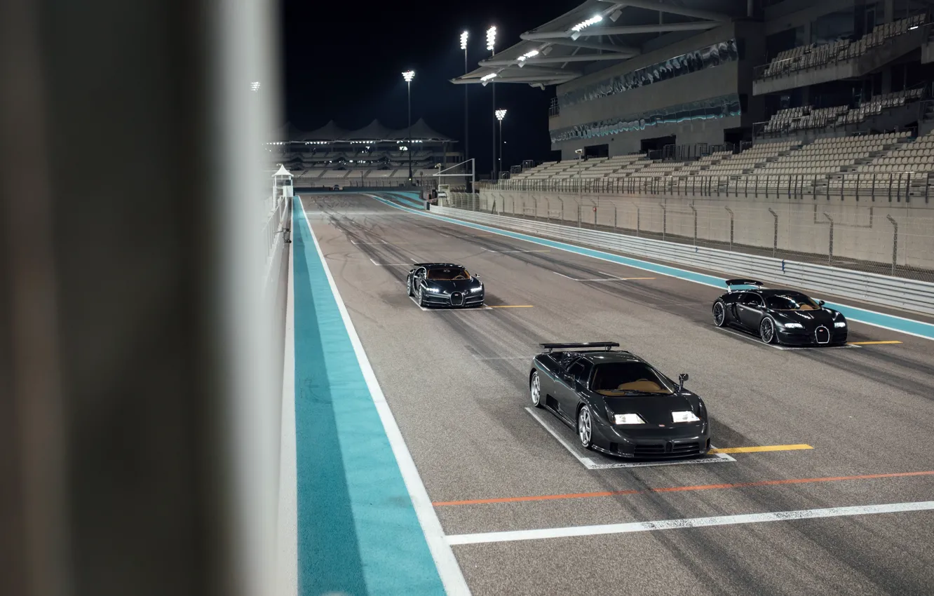 Фото обои Bugatti, Veyron, black, Dubai, three, Bugatti Veyron 16.4 Super Sport, Yas Marina Circuit, Chiron