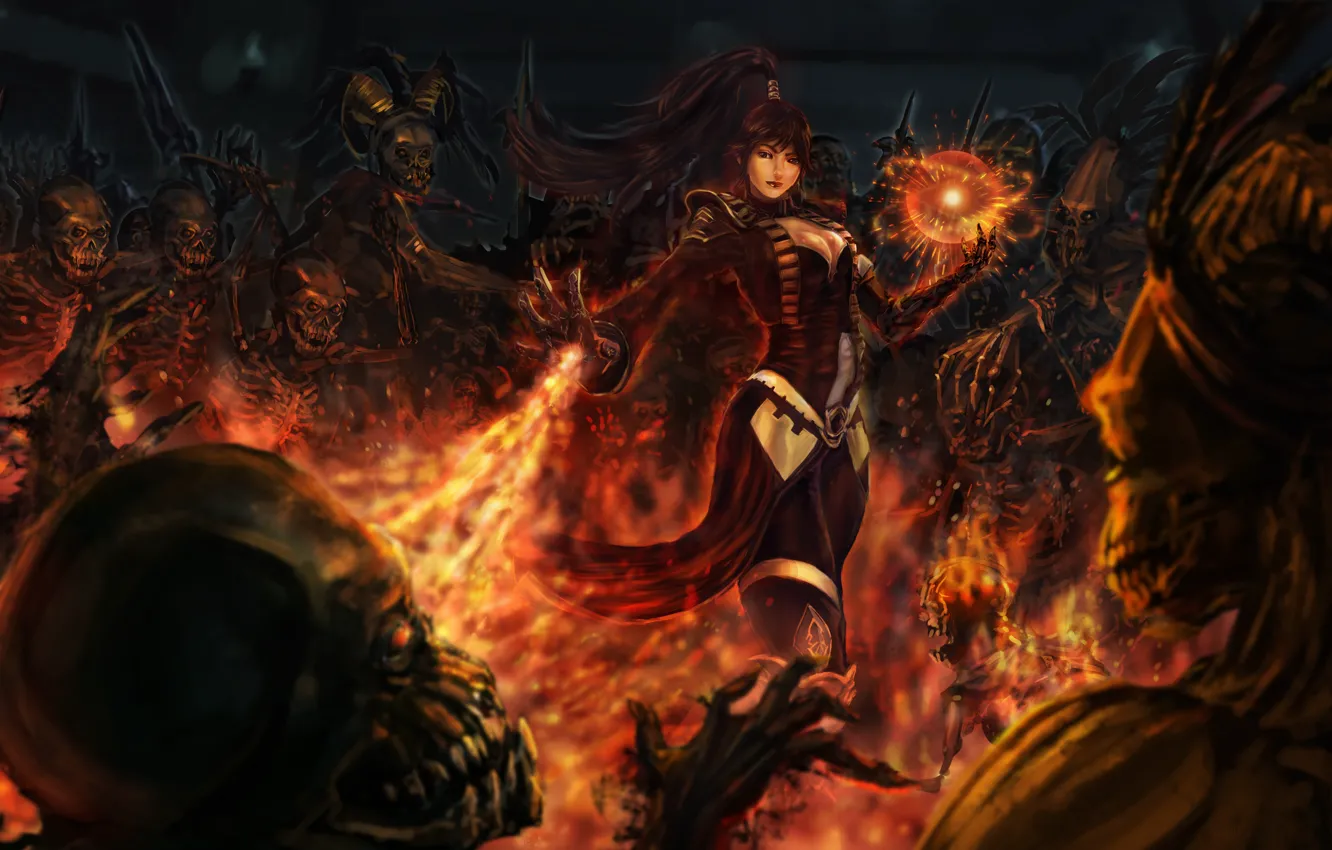 Фото обои девушка, пламя, магия, сфера, нежить, чародейка, Diablo, Wizard