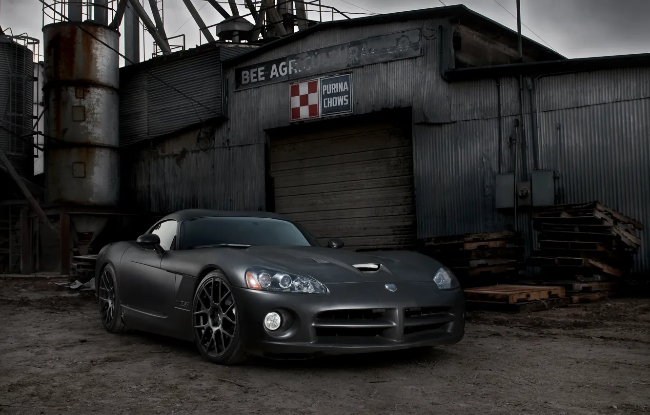 Обои чёрный, матовый, Dodge, black, Viper, додж, вайпер, передняя часть ...