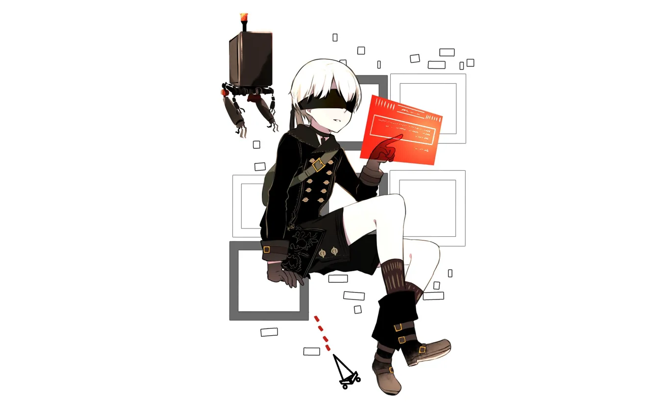 Фото обои мальчик, арт, белый фон, Nier Automata, YoRHa No 9 Type S