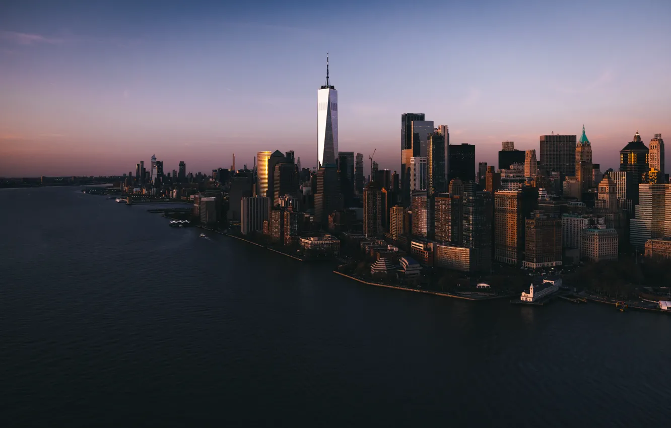 Фото обои City, USA, Sky, Water, New York, Big City, Ocean, Sea