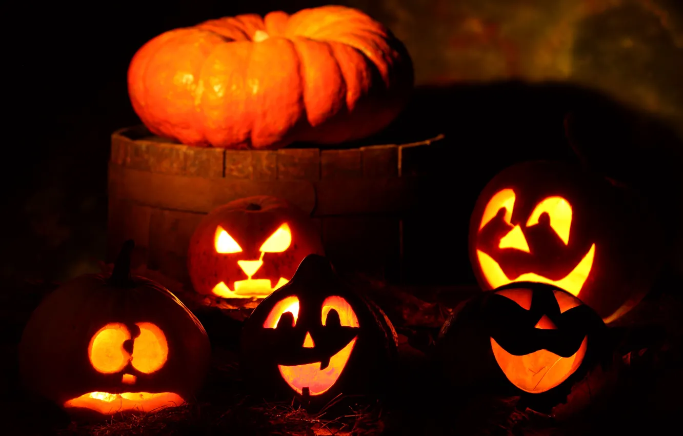 Фото обои праздник, тыквы, банда, хэллоуин, halloween, night