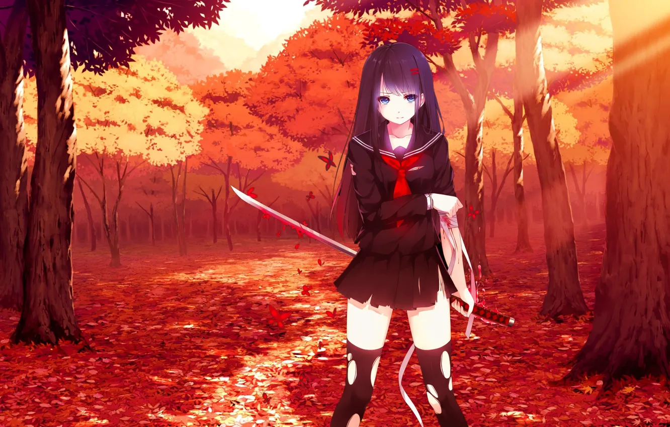 Фото обои kawaii, girl, sword, blood, anime, katana, pretty, ken