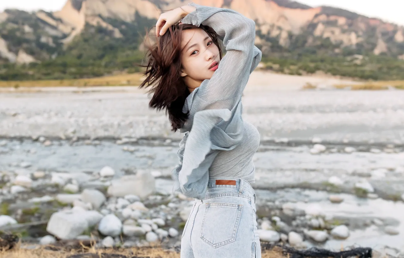Фото обои девушка, природа, азиатка
