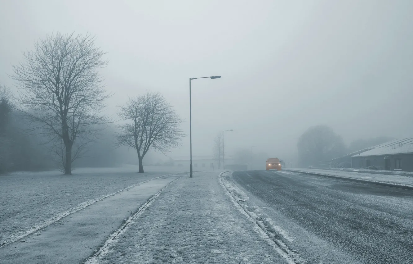 Фото обои город, туман, улица