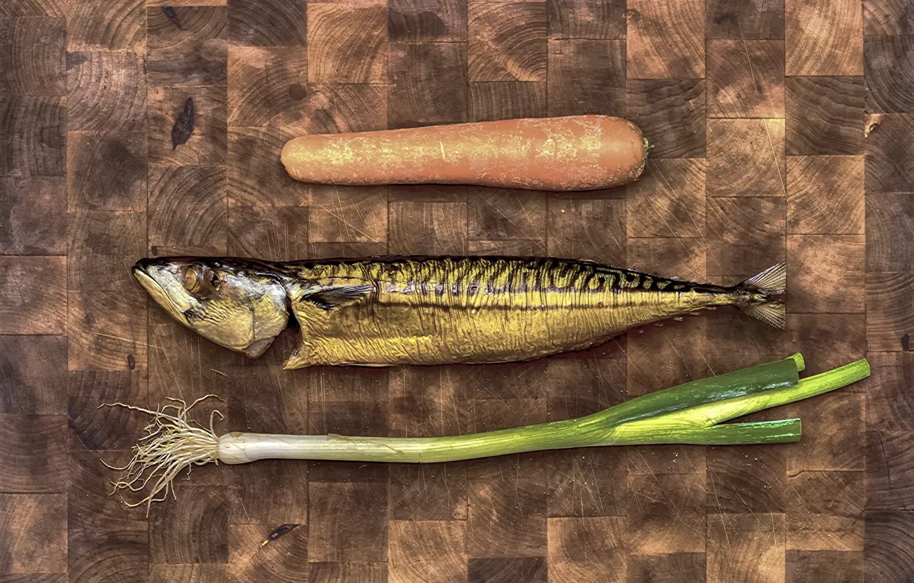 Фото обои рыба, морковка, лук