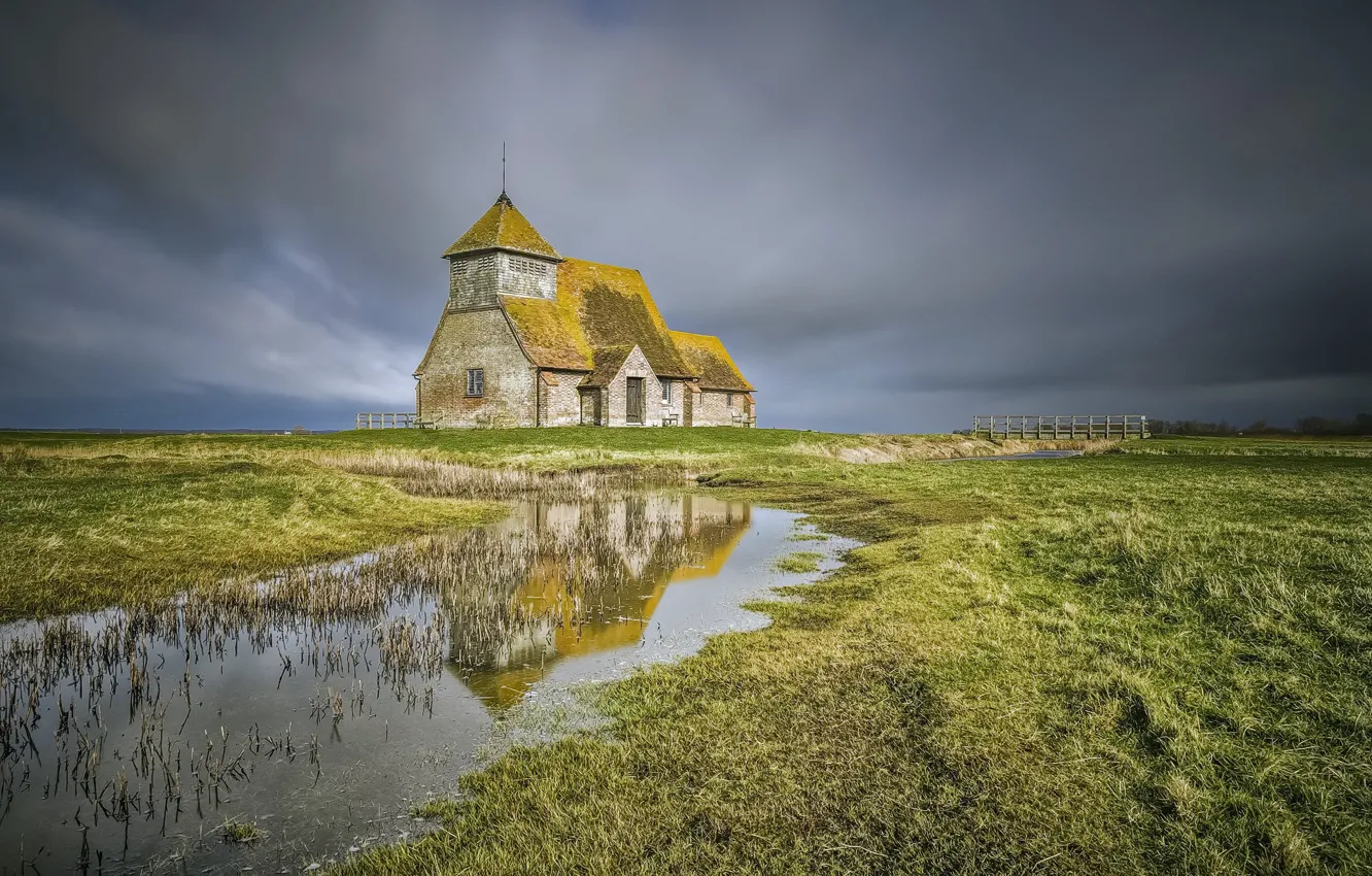 Фото обои landscape, Romney Marsh, St Thomas à Becket Church