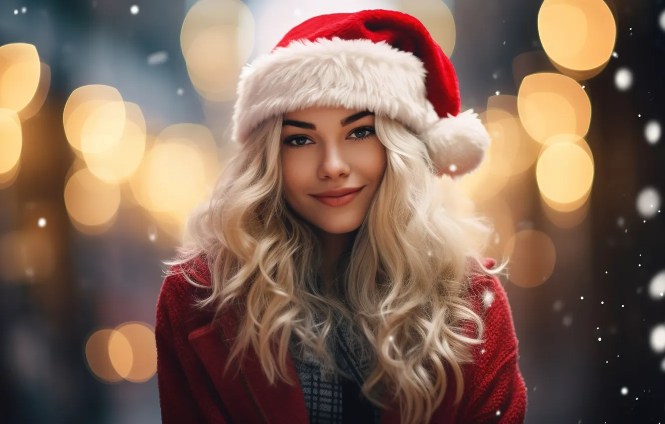 Фото обои зима, девушка, снег, Новый Год, Рождество, Санта, girl, new year