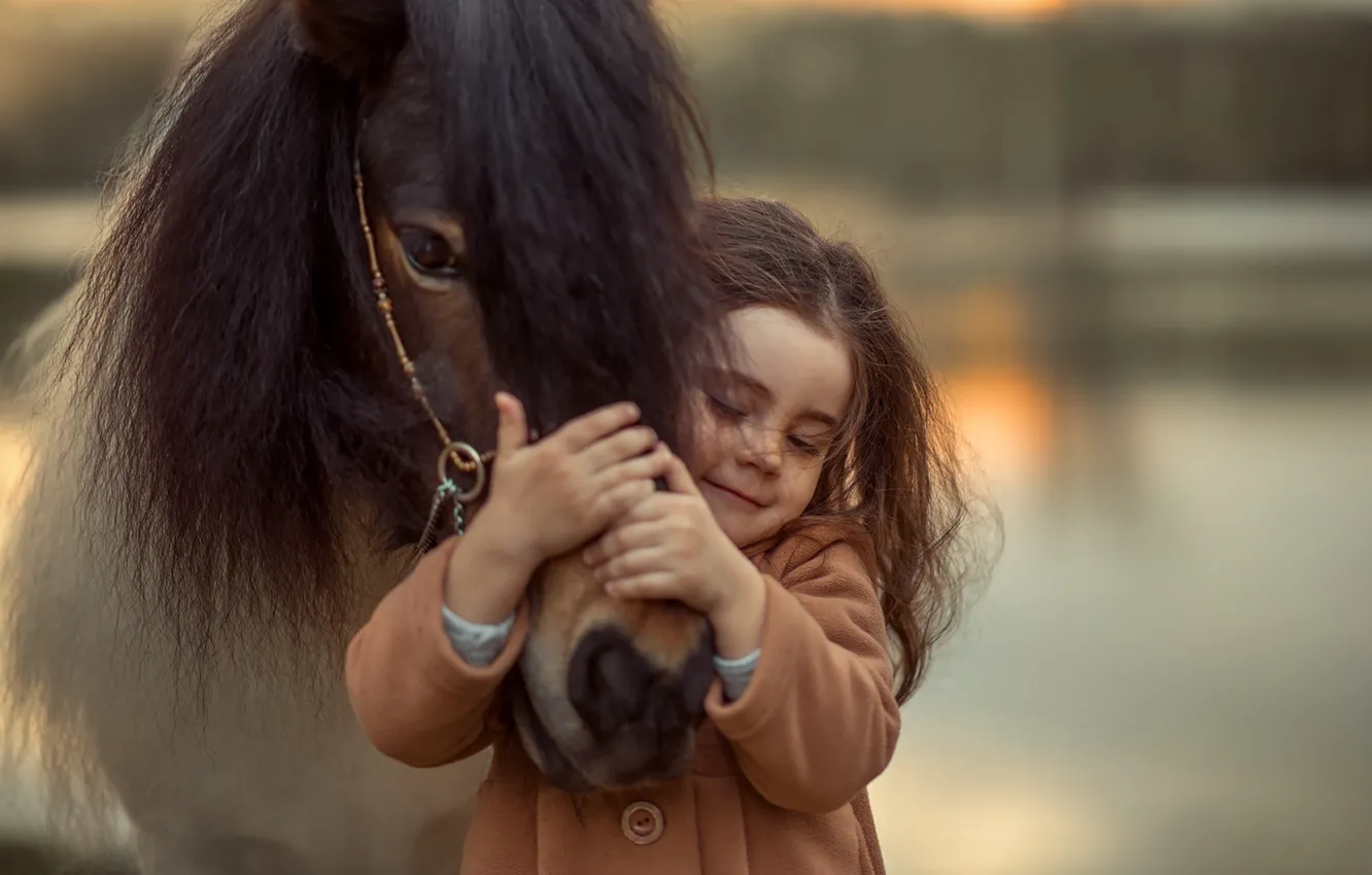 Фото обои эмоции, лошадь, девочка