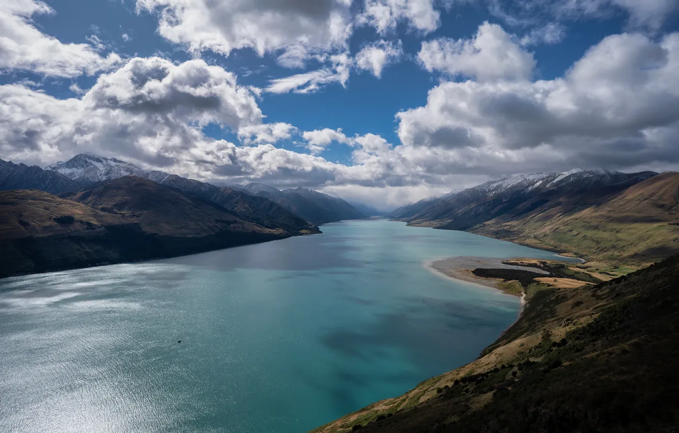 Фото обои Облака, Горы, Озеро, Новая Зеландия, Lake Hāwea