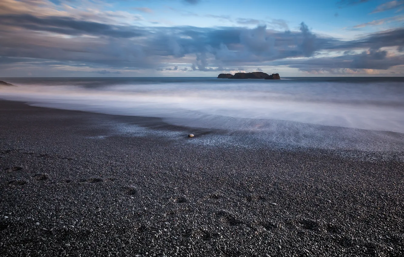 Фото обои море, камни, скалы, рассвет, побережье, Исландия