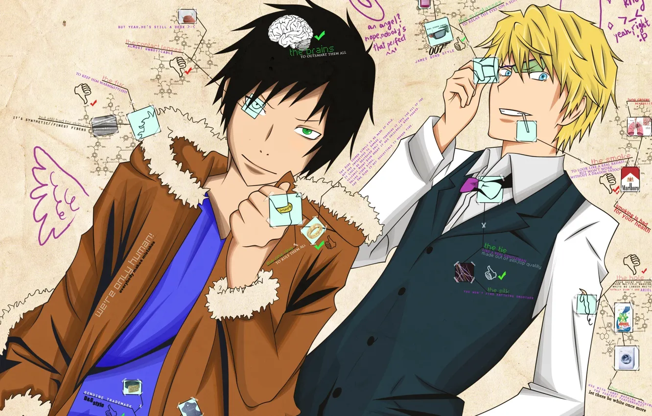 Фото обои аниме, арт, парни, Шизуо Хейваджима, Изая Орихара, Durarara!!