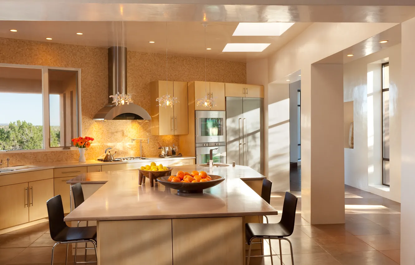 Фото обои light, interior, kitchen, design. house
