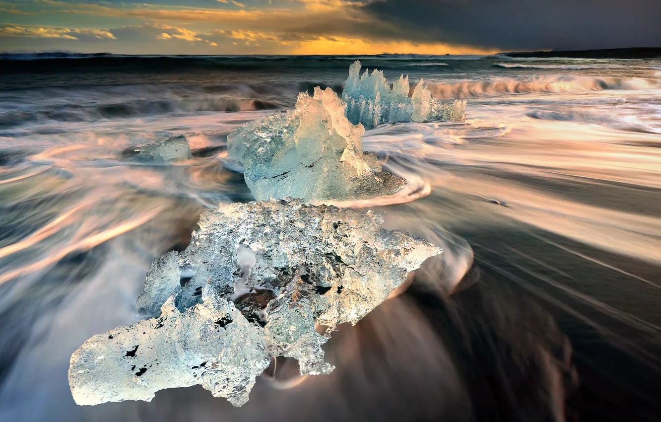 Фото обои море, волны, льдины, Исландия, Jökulsárlón