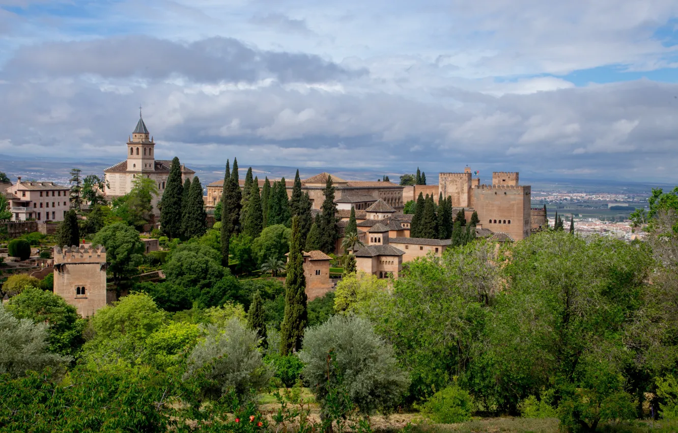 Фото обои пейзаж, природа, город, крепость, архитектура, Испания, дворец, Гранада