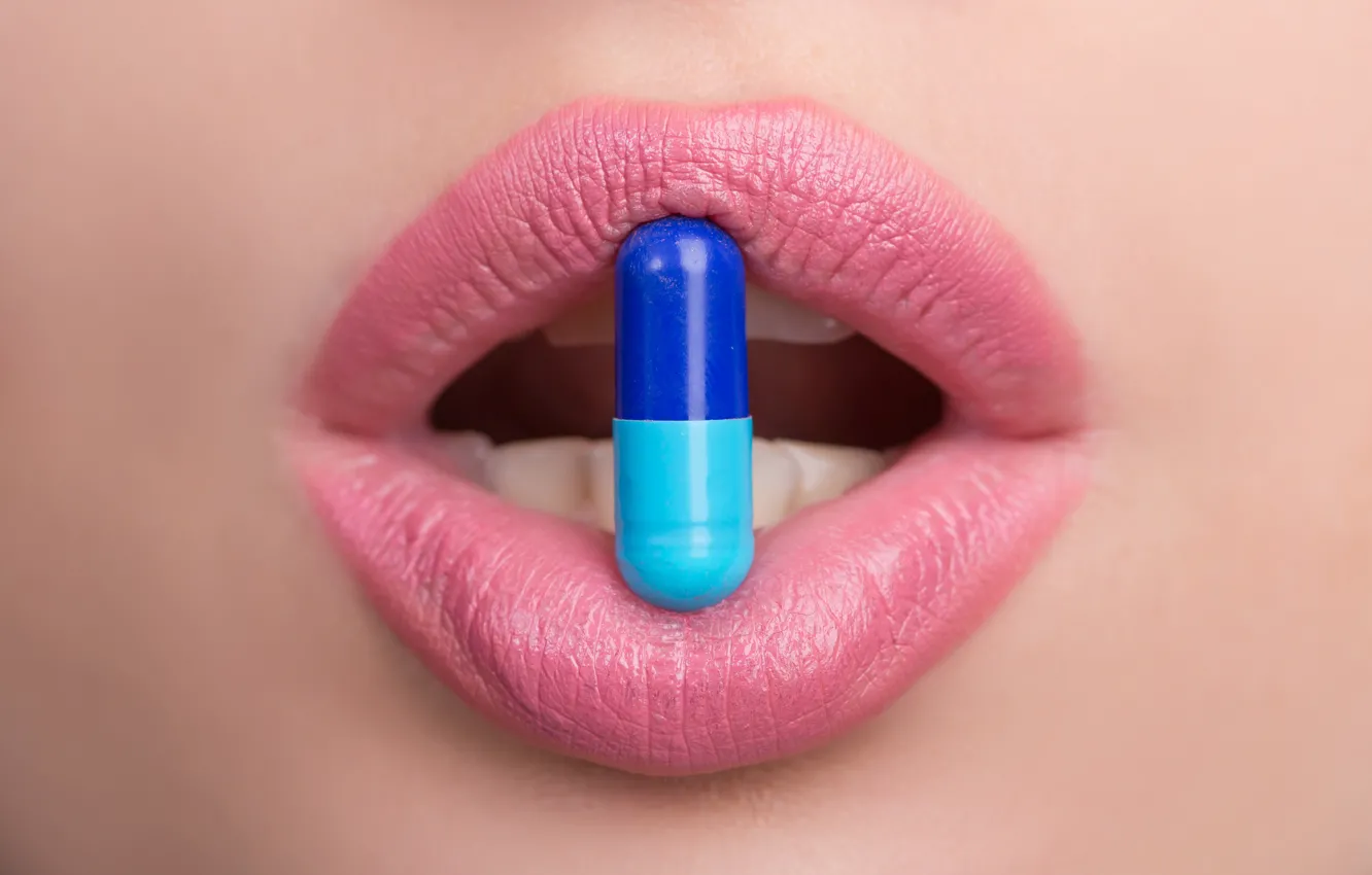 Фото обои blue, lips, skin, pill