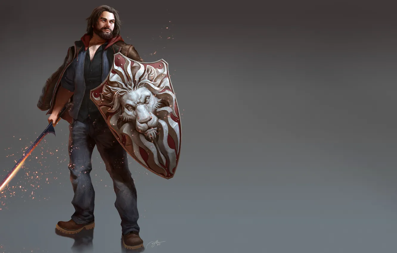 Фото обои поза, рисунок, меч, фэнтези, арт, искры, мужчина, sword
