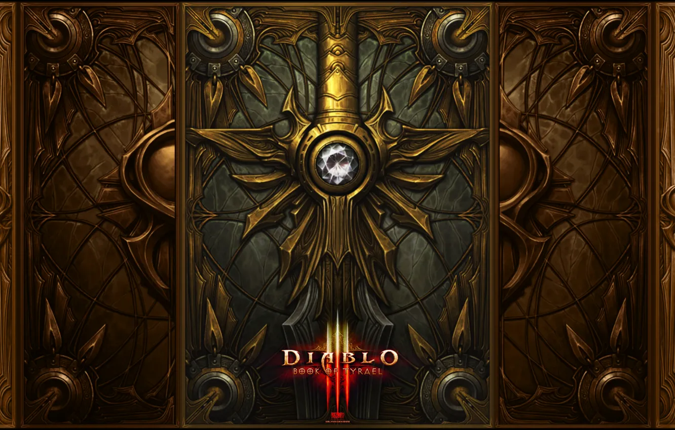 Фото обои кристалл, оружие, надпись, игра, меч, арт, Diablo 3