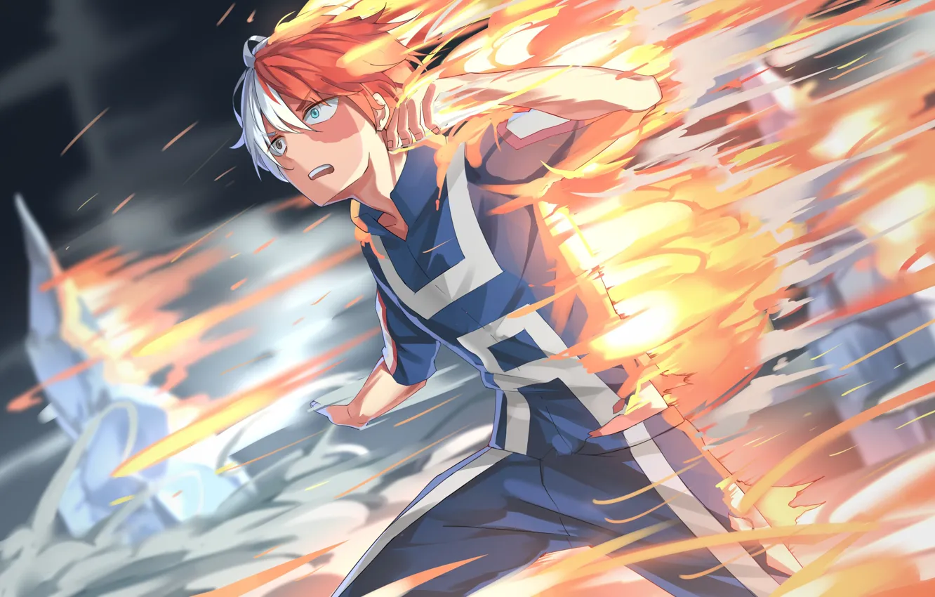 Фото обои fire, flame, ice, anime, hero, manga, powerful, strong