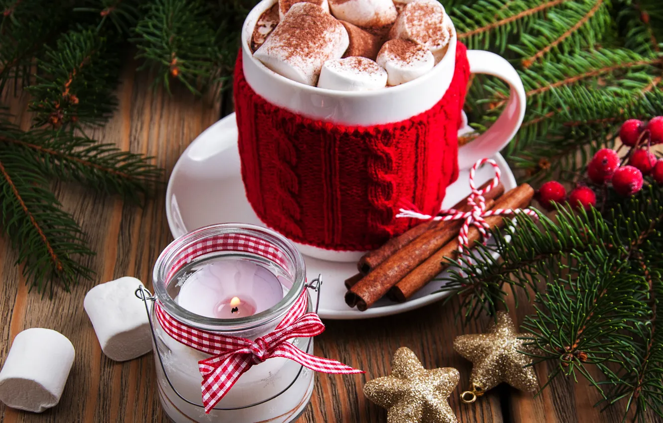 Фото обои украшения, Новый Год, Рождество, christmas, wood, cup, merry, какао