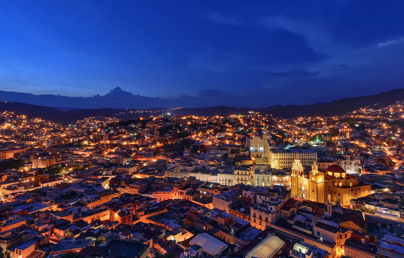 Фото обои город, огни, вечер, Mexico, Guanajuato, Мекксика