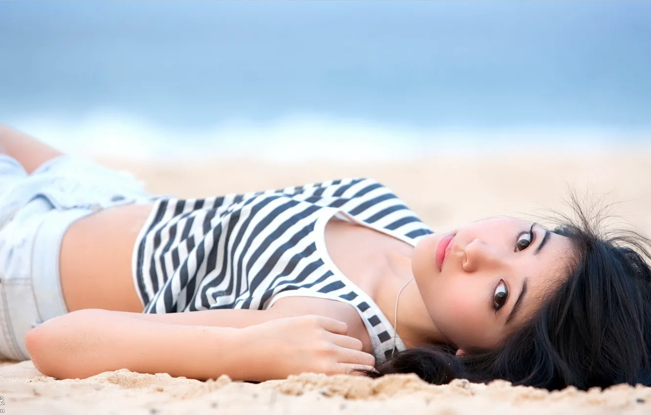 Фото обои Girl, Beautiful, Sexy, Asian, Model, Beach, Beauty, Background