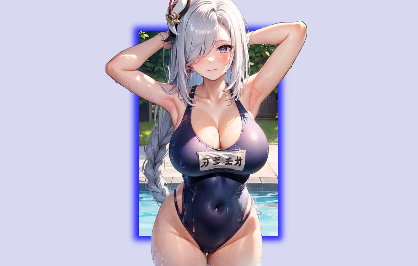 Фото обои girl, hot, sexy, wet, boobs, anime, pretty, swimsuit