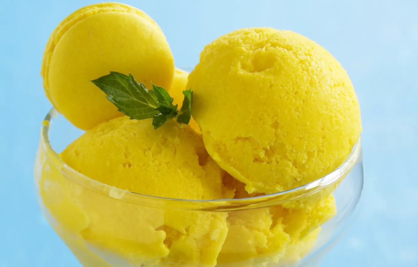 Фото обои мороженое, голубой фон, жёлтое