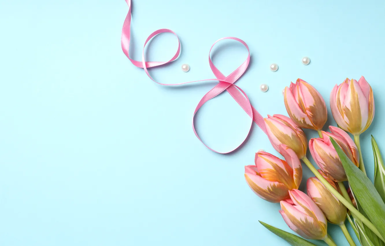 Фото обои цветы, тюльпаны, happy, 8 марта, pink, flowers, tulips, spring