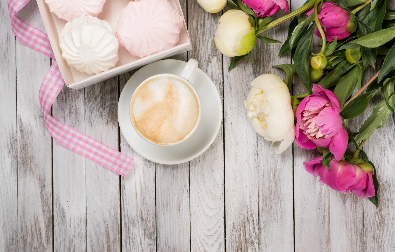 Фото обои кофе, бутоны, pink, flowers, romantic, пионы, зефир, peonies