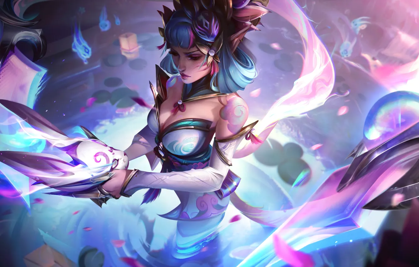 Фото обои игра, маска, game, character, красивая девушка, персонаж, League of Legends, LOL