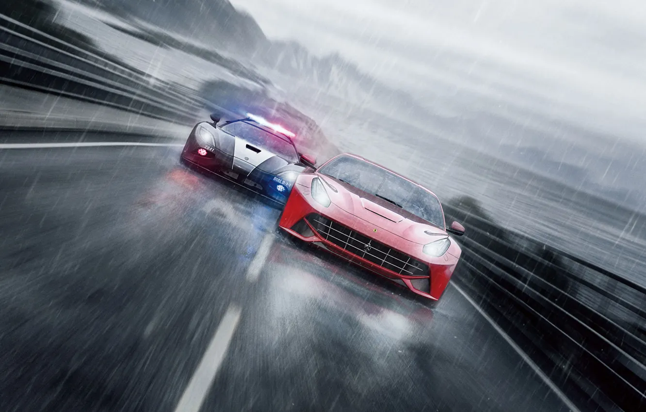 Фото обои гонка, Koenigsegg, Ferrari, спорткары, Need for Speed Rivals, погоня.полиция
