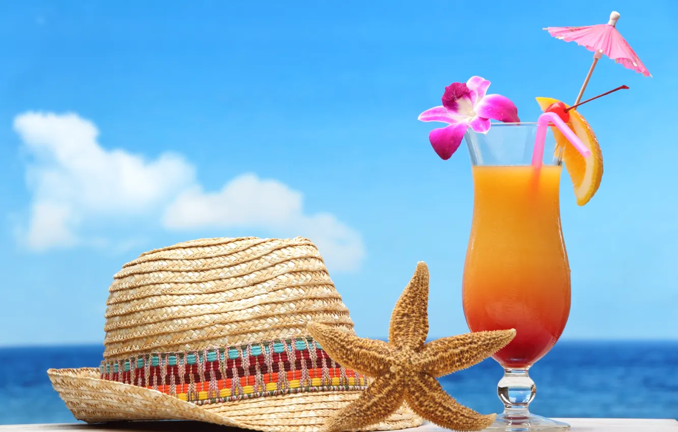 Фото обои море, пляж, коктейль, summer, фрукты, beach, fresh, sea, fruit, paradise, drink, cocktail, tropical
