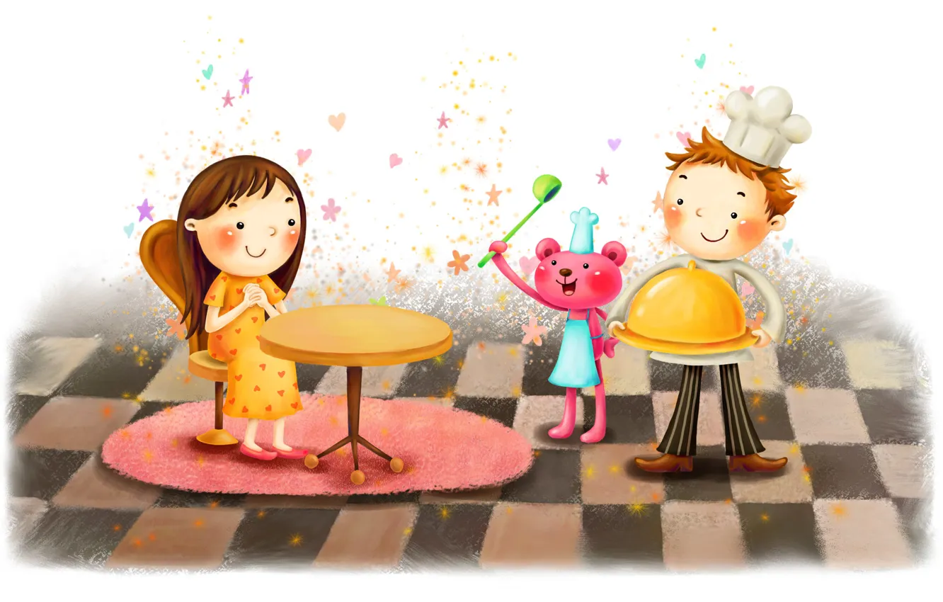 Фото обои праздник, подарок, арт, повар, розовая пантера, сюрприз, детская