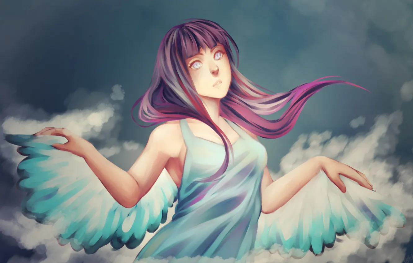 Фото обои крылья, ангел, naruto, art, kunoichi, hinata hyugo, msblacktea