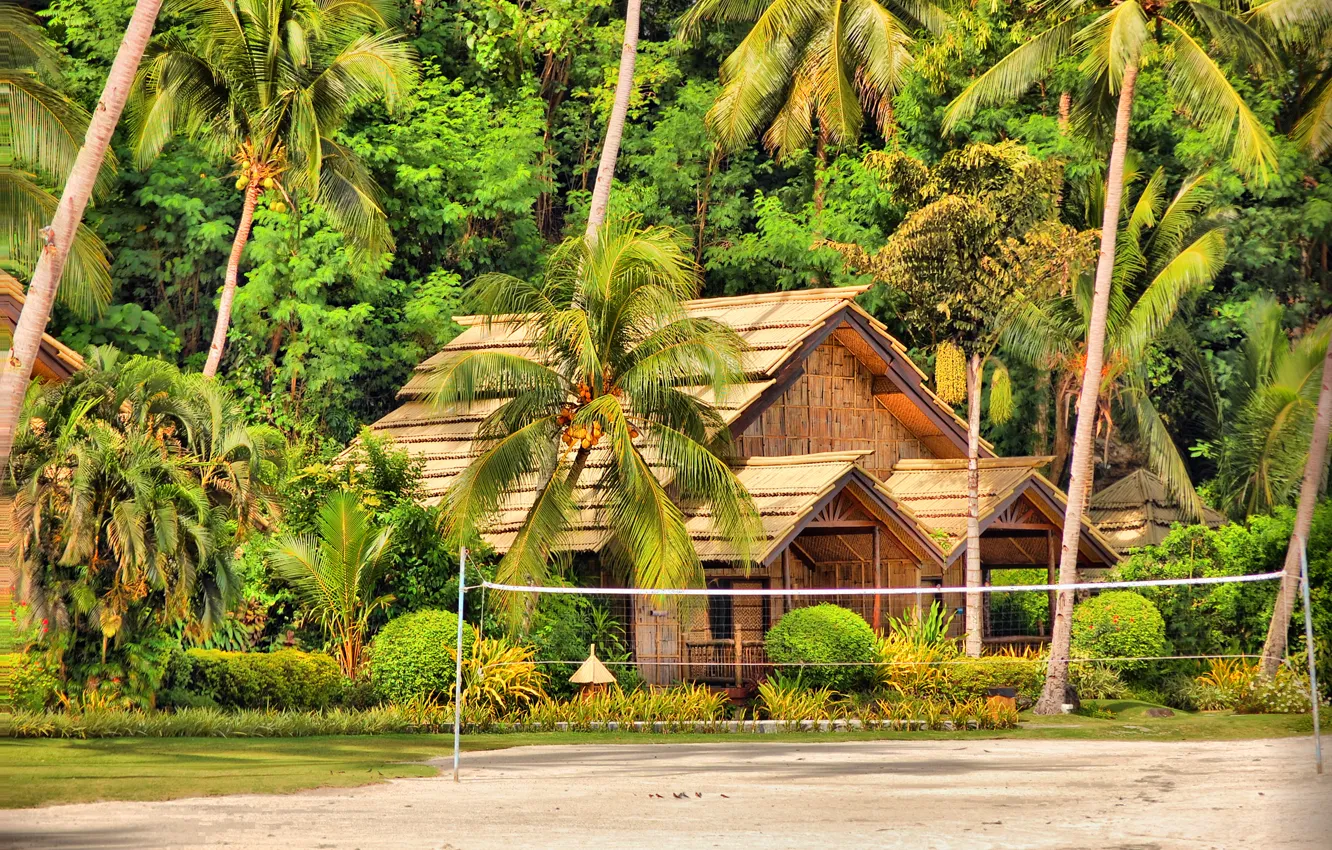 Фото обои дом, пальмы, остров, хижина, бунгало, Филиппины, Самал