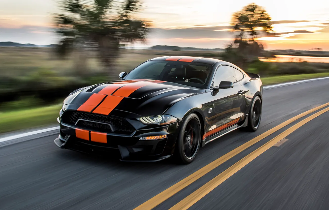 Фото обои закат, скорость, Mustang, Ford, Shelby, GT-S, 2019